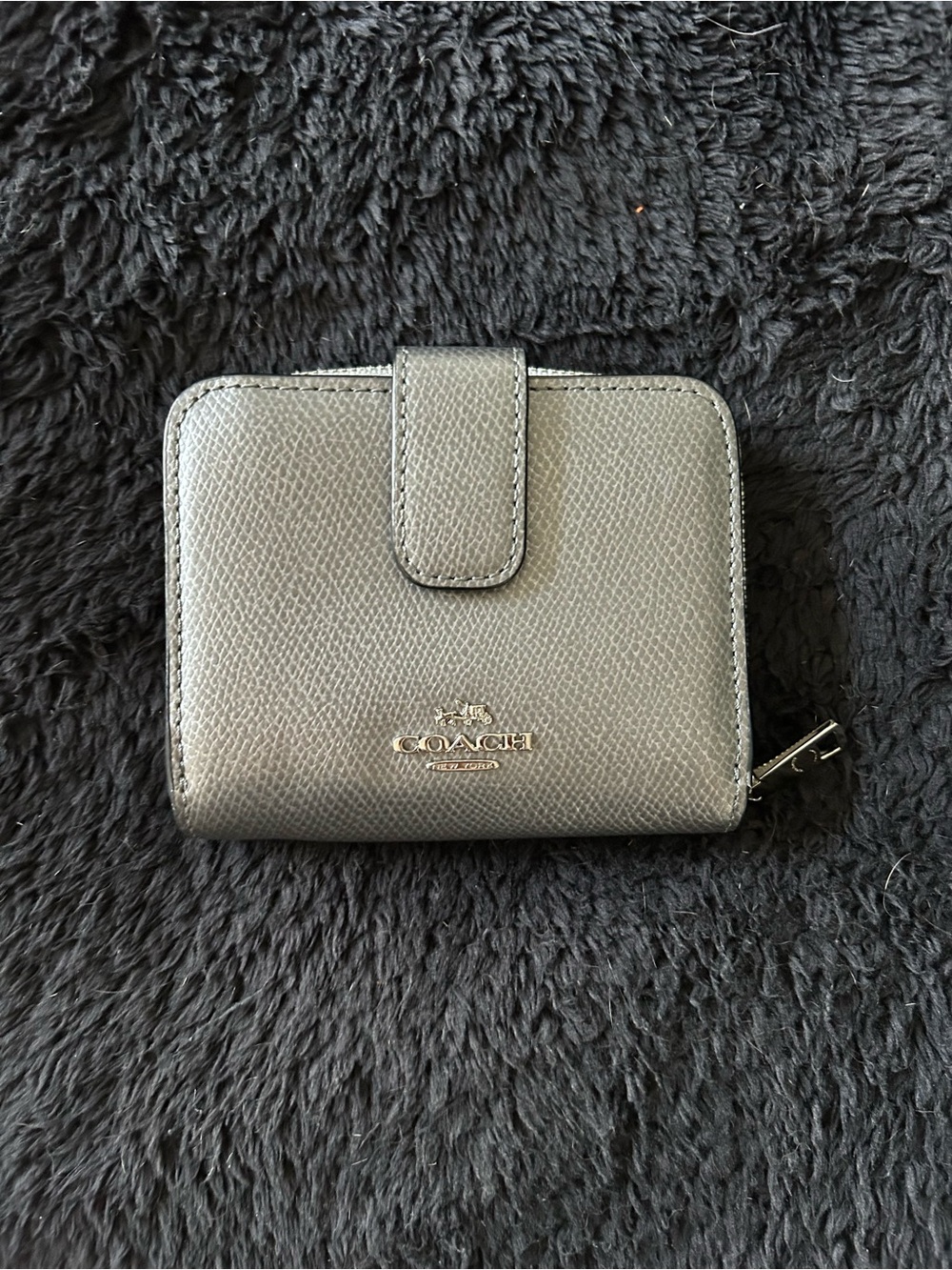 Coach Pebbled Leather Small Wallet in Gray with Gold Logo